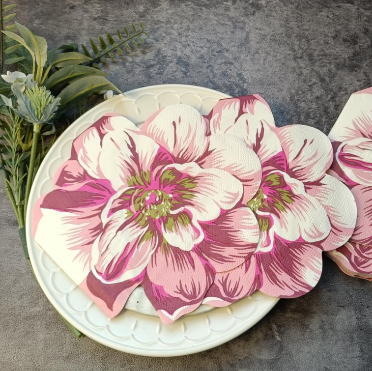 Serviettes carrées décoratives jetables double couche avec motif floral rose et blanc Serviettes carrées décoratives jetables double couche avec motif floral rose et blanc