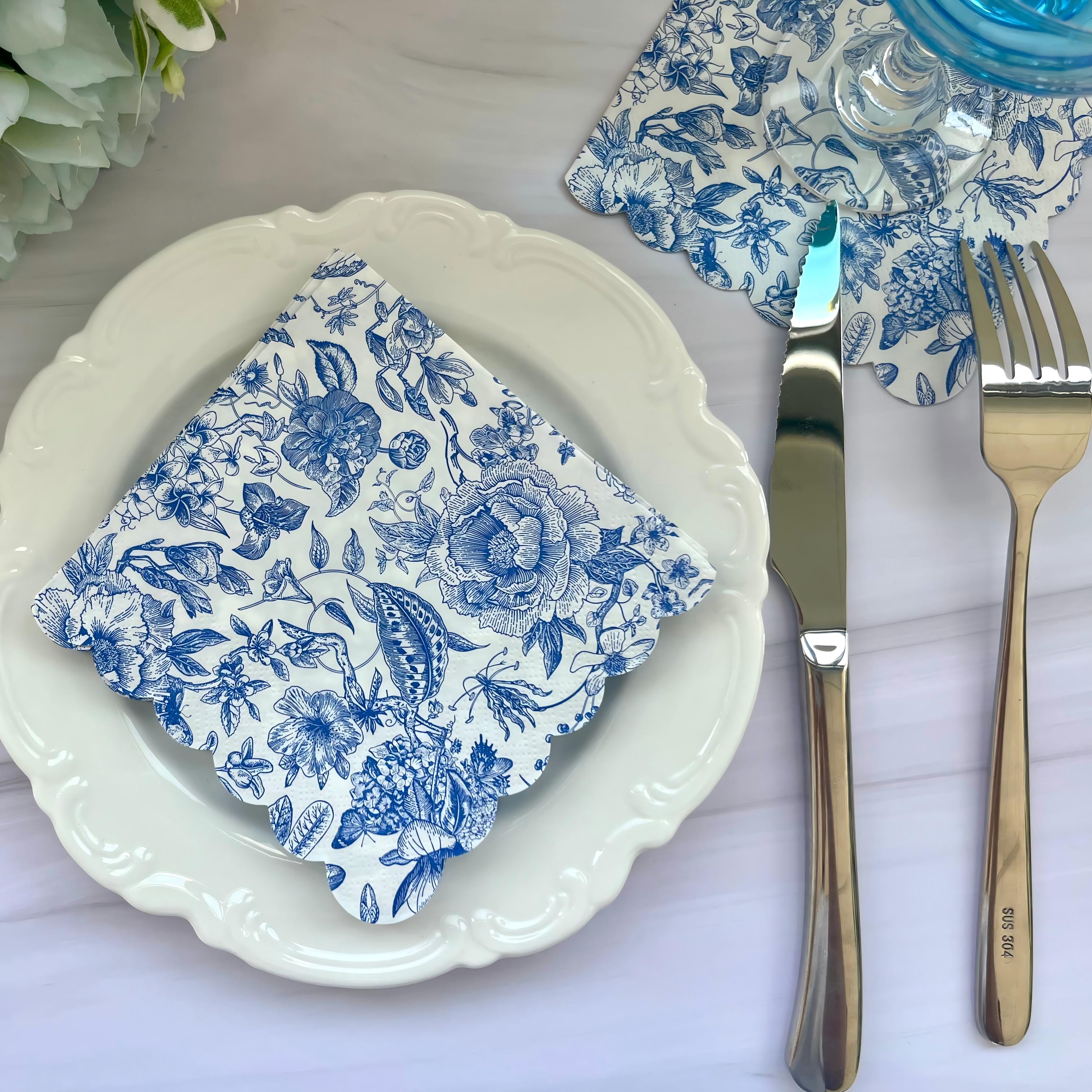 Serviettes en papier à fleurs bleues Serviettes à déjeuner à fleurs vintage