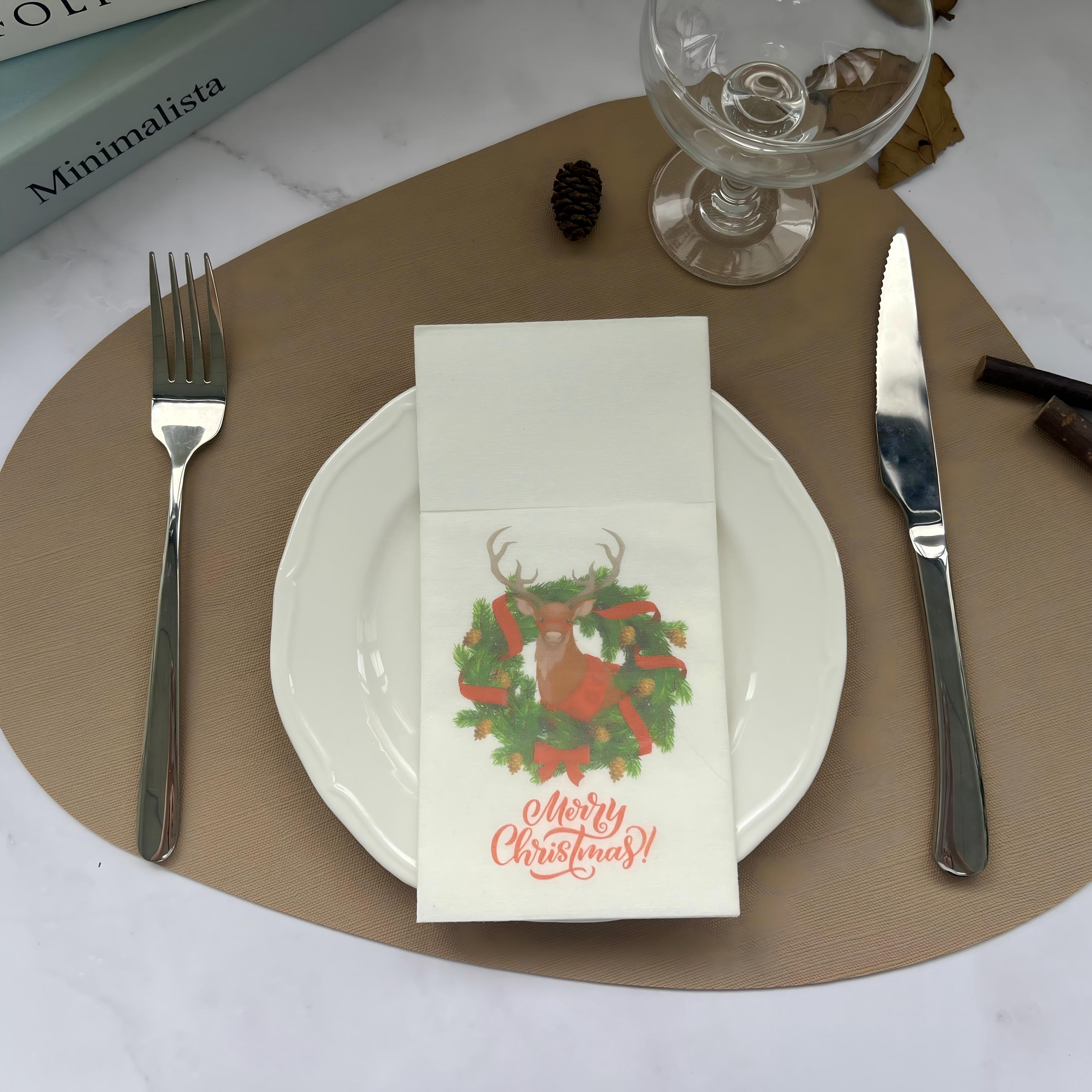 Serviettes Airlaid de dîner de conception d'impression personnalisée de joyeux Noël